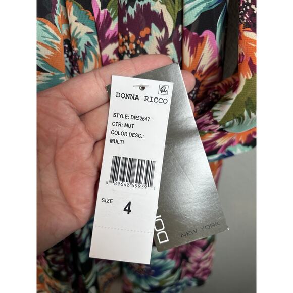 Donna Ricco Dress‎ Floral Multi Color Size 4 Long Sleeve Spring Summer NEW - Picture 4 of 11